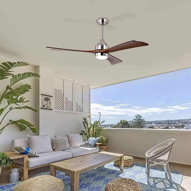 52 inch Smart Ceiling Fan Light with Remote Control with 3 Wood Blades,Flush Mount,Dimmable LED