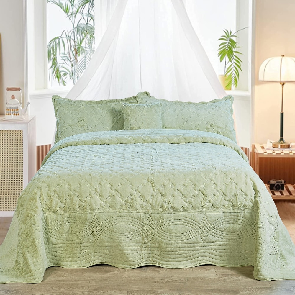 FauxFur Quilted Tatami 4-piece Bedspread Set