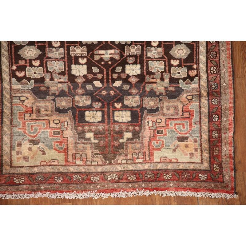 Hand Knotted Oriental 100% Wool Carpet Traditional Geometric Brown Malayer Runner Rug - 10' 0'' X 3' 9''