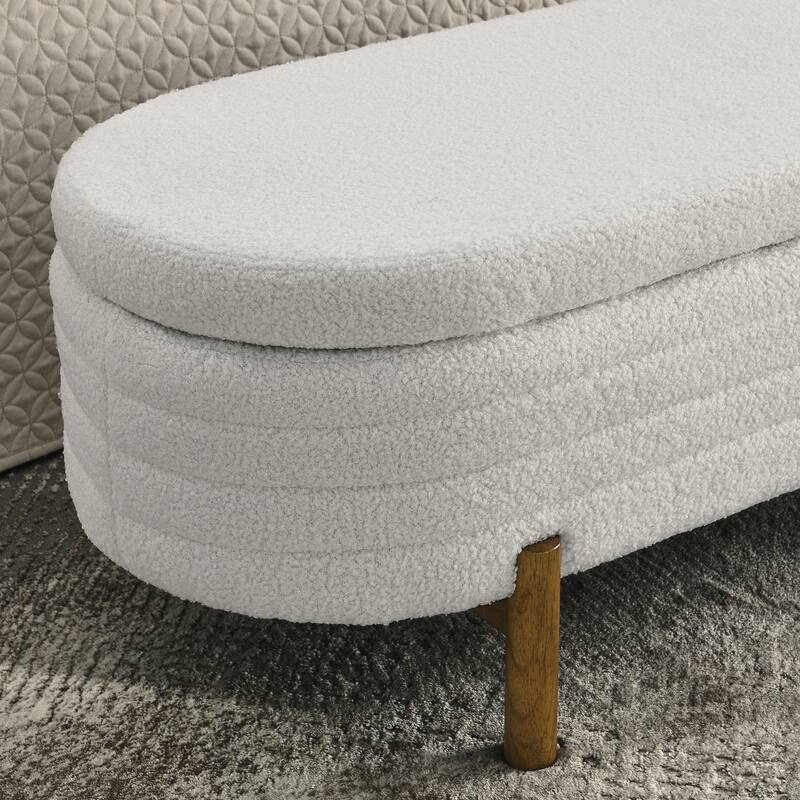 Ottoman Oval Storage Bench,Rubber Wood Leg,Beige(46."x17.7"x10.8")