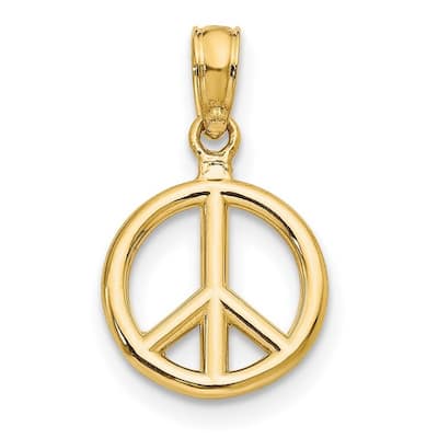 Curata 14k Yellow Gold 18" Polished Peace Symbol Pendant Necklace