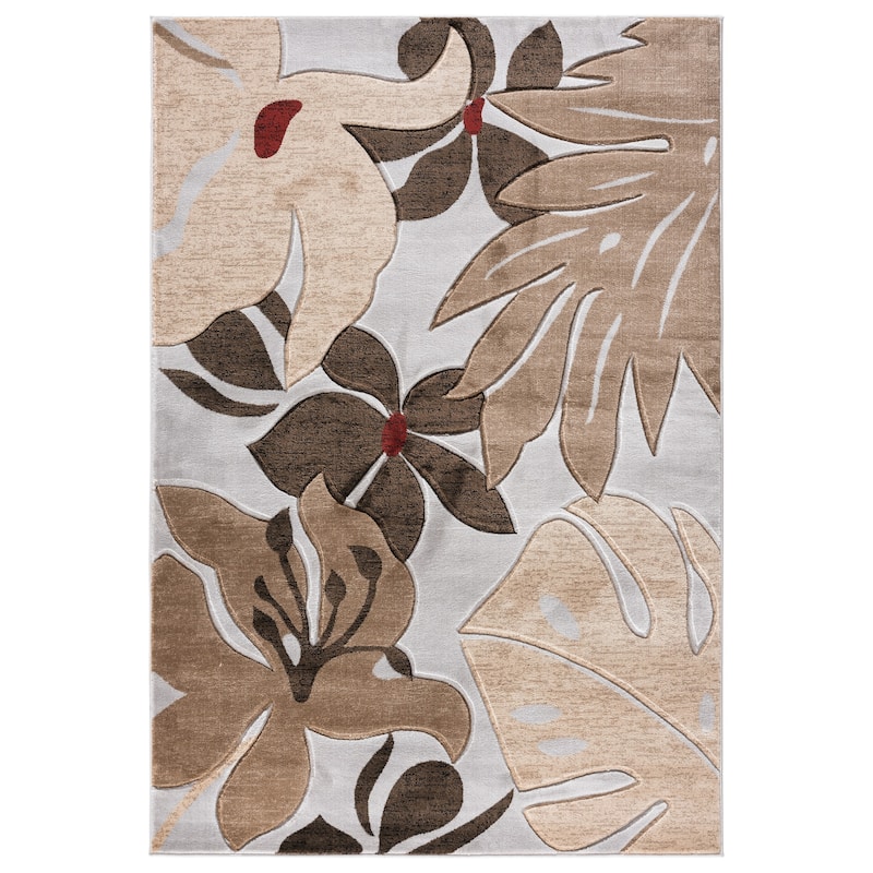 Glamour Floral Collection Polypropylene Area Rug - 2'1'' X 3'3'' - Light Grey/Dark Brown