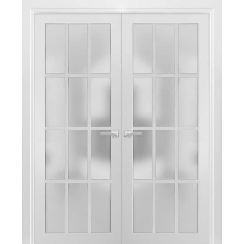 Solid French Double Doors Frosted Glass 12 Lites / Felicia 3312 White
