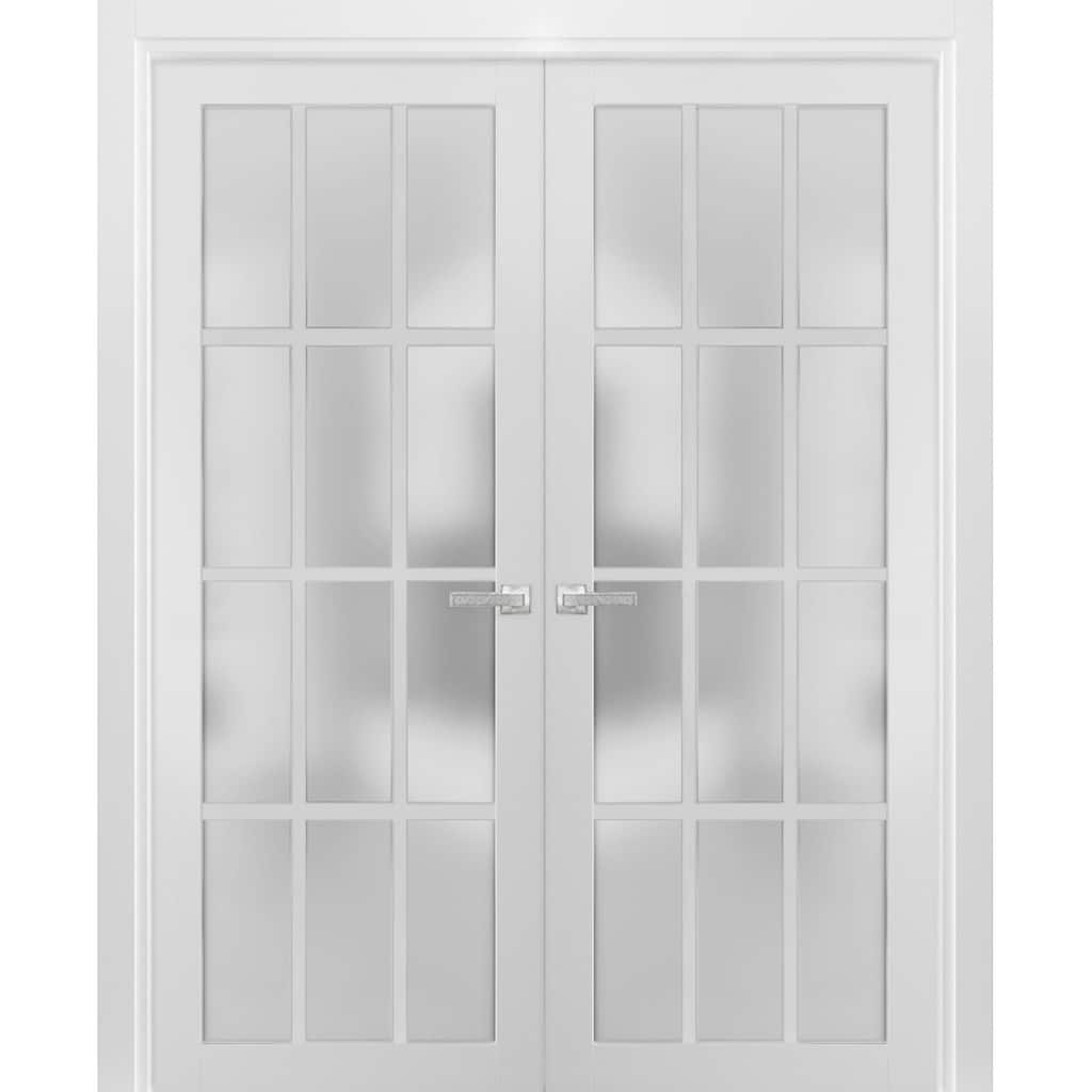 Solid French Double Doors Frosted Glass 12 Lites / Felicia 3312 White