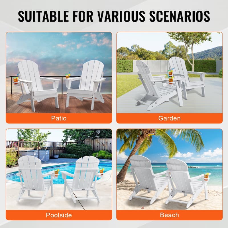 Set of 2 HDPE Folding Adirondack Chair with Wider Seat and Curved Backrest Ideal for Outdoor Use - 31.5 × 29.7 × 36.0 in
