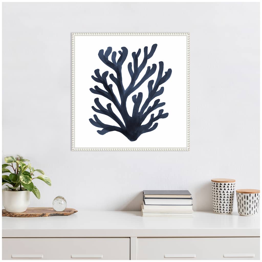 Kate and Laurel Sylvie Coastal Coral Seaweed Botanical 7 Framed Canvas by The Creative Bunch Studio