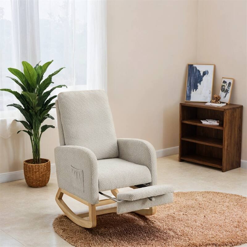 25.4"W Rocking Chair,High Back Glider Chair with Retractable Footrest