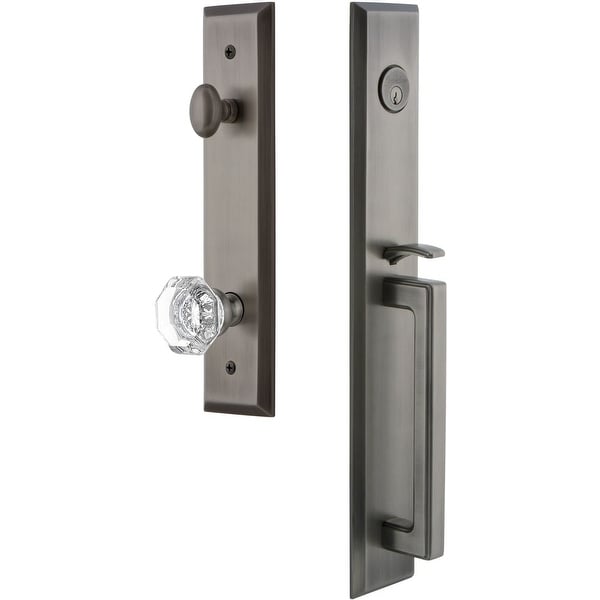 Grandeur FAVDGRCHM_ESET_238 Fifth Avenue Solid Brass Rose Keyed Entry Single Cylinder "D" Grip Handleset with Chambord Crystal