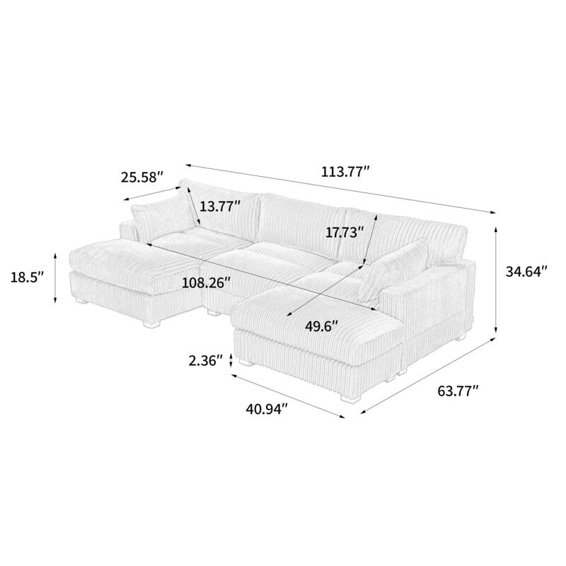 Modren Plush Oversized Modular Sectional Sofa Set with Chaise&Ottoman.