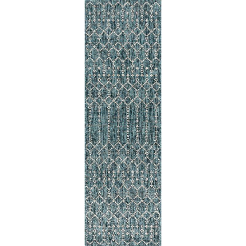 JONATHAN Y Trebol Moroccan Geometric Textured Weave Indoor/Outdoor Area Rug - 2 X 8 - Teal/Gray