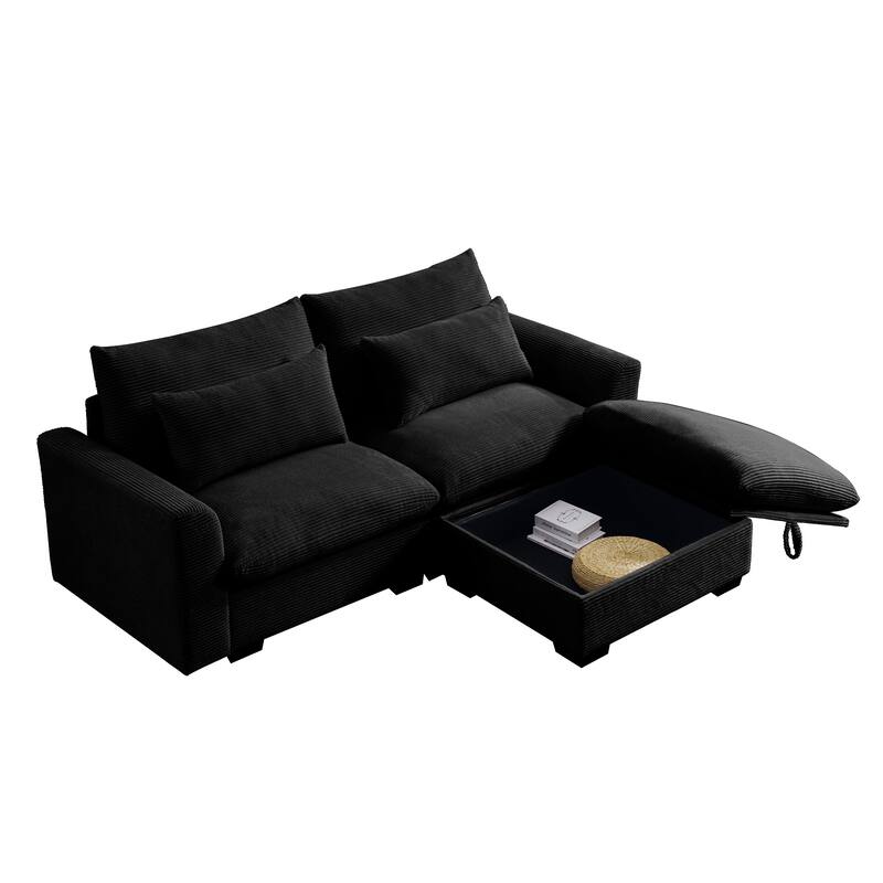 Multifunctional Loveseat Set with Storage Ottoman, Modern Sectional Sofa Corduroy Upholstered Couch with Pillows