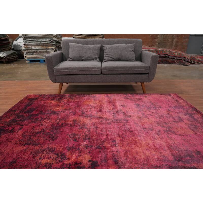Hand Knotted Oriental Viscose Silk Carpet Modern All-Over Pink Abstract Area Rug - 7' 9'' X 5' 7''