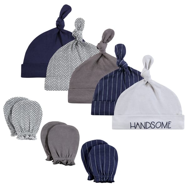 slide 1 of 1, Hudson Baby Infant Boy Cotton Cap and Scratch Mitten Set, Handsome, 0-6 Months - Handsome 0-6 Months - Handsome