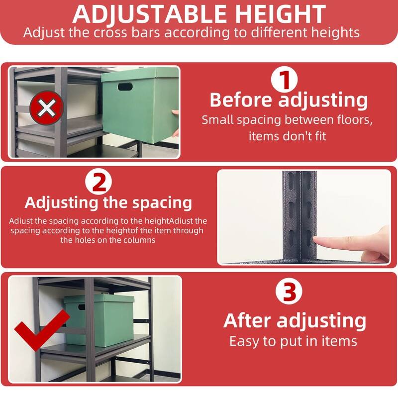 5-Tier Adjustable Heavy Duty Metal Storage Shelves, 2000 lbs, 63"/72"H