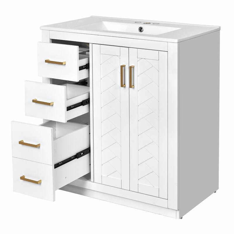 30" Wood Bathroom Vanity with Ceramic Sink and 3 Drawers