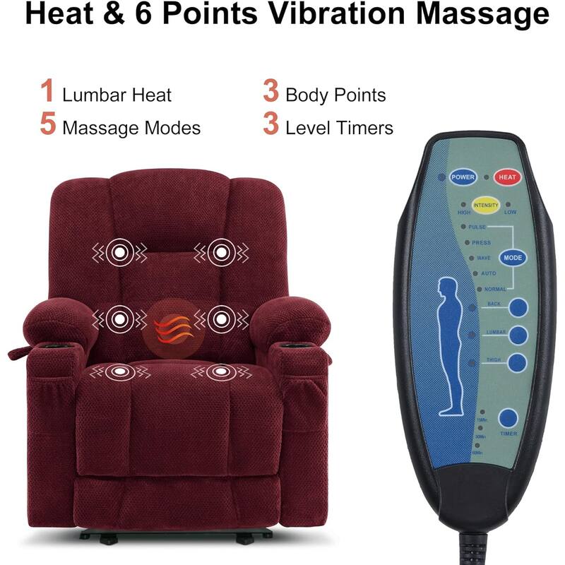 MCombo Electric Power Recliner Chair with Massage & Heat, Plush Fabric 8015