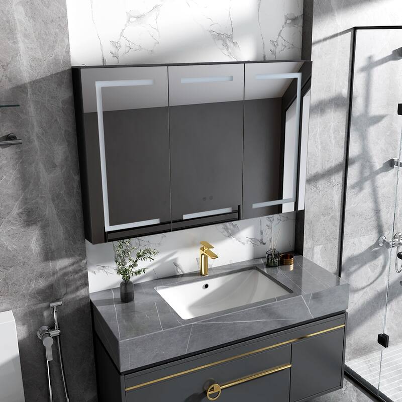 48" X 30" LED Mirror Medicine Cabinet with Lights,Aluminium,Matte Black - N/A - Matte Black