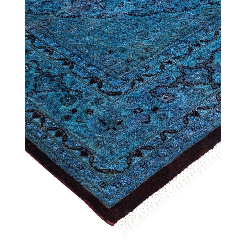 Overton Hand Knotted Wool Vintage Inspired Modern Contemporary Overdyed Blue Area Rug - 6' 1" x 8' 9"