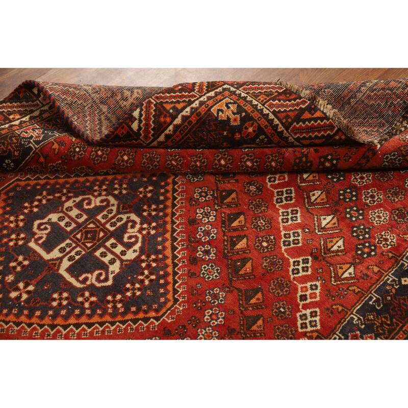 Hand Knotted Oriental 100% Wool Carpet Traditional Medallion Oranges & Rust Qashqai Area Rug - 8' 1'' X 5' 0''