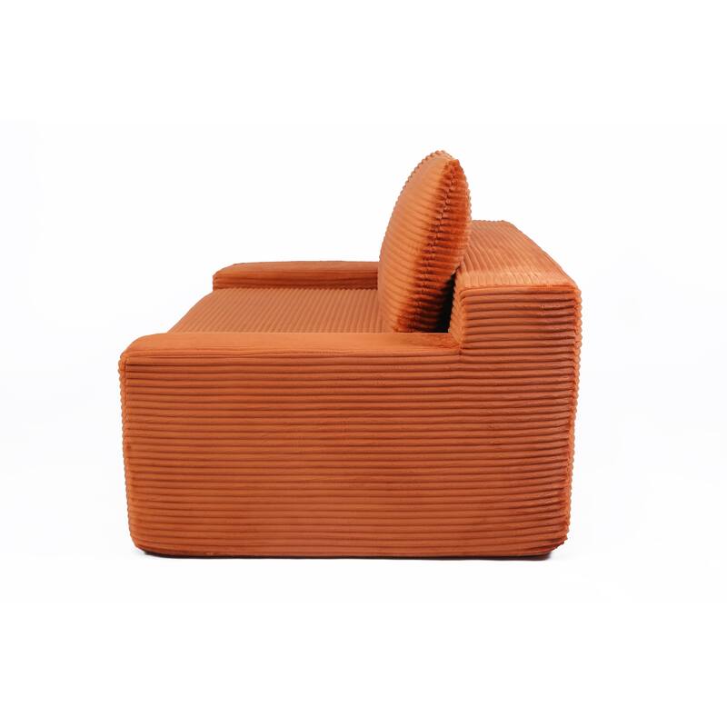 Floor Corduroy Deep Seat Loveseat Sofa with Folding Mattress Convertible Sleeper Sofa Bed with Reversible Cushion and Pillows
