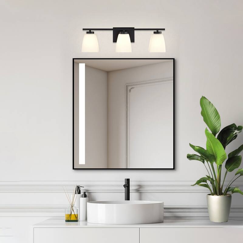 Brushed Nickel/Matte Black/Gold Modern 3-Light Vanity Light with Square Etched White Glass Shades
