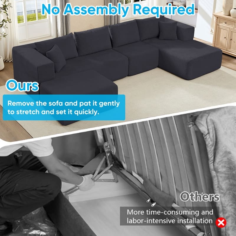 Minimalist 135" Oversized Modular Sofa, 4-Pieces Free Combination, No Assembly Required - U-Shaped Sofa