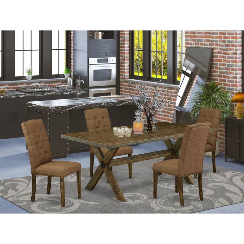 5-Piece Dining Room Set - Rectangular Table & 4 Parson Chairs - Distressed Jacobean Finish - 72