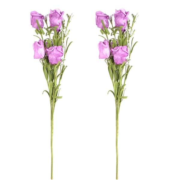 Dorm Windowsill Foam Artificial Rose Bouquet Flower Purple 17.5 Inch Height 2pcs