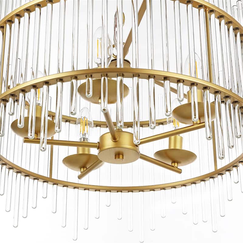 Gold finished Glass Rod Chandelier With 5 Light