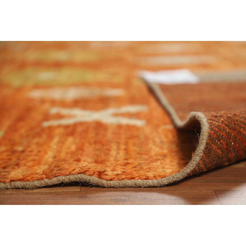 Geometric Orange Moroccan Oriental Area Rug Hand-Knotted Wool Carpet - 6'8" x 9'8"