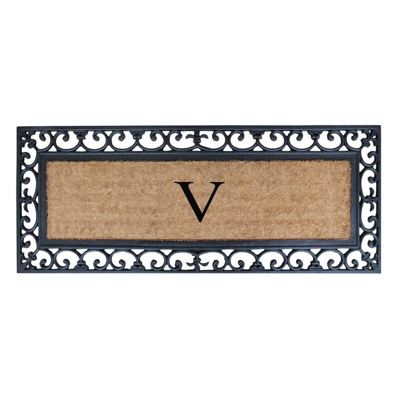 Non Slip Coir Low Profile Myla Monogrammed Entry Doormat, 17.7"x47.25" - monogrammed v