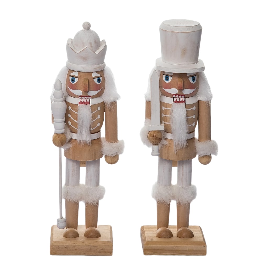 Transpac Medium Wood White Rustic Nutcracker Set of 2 Christmas Home Decorations