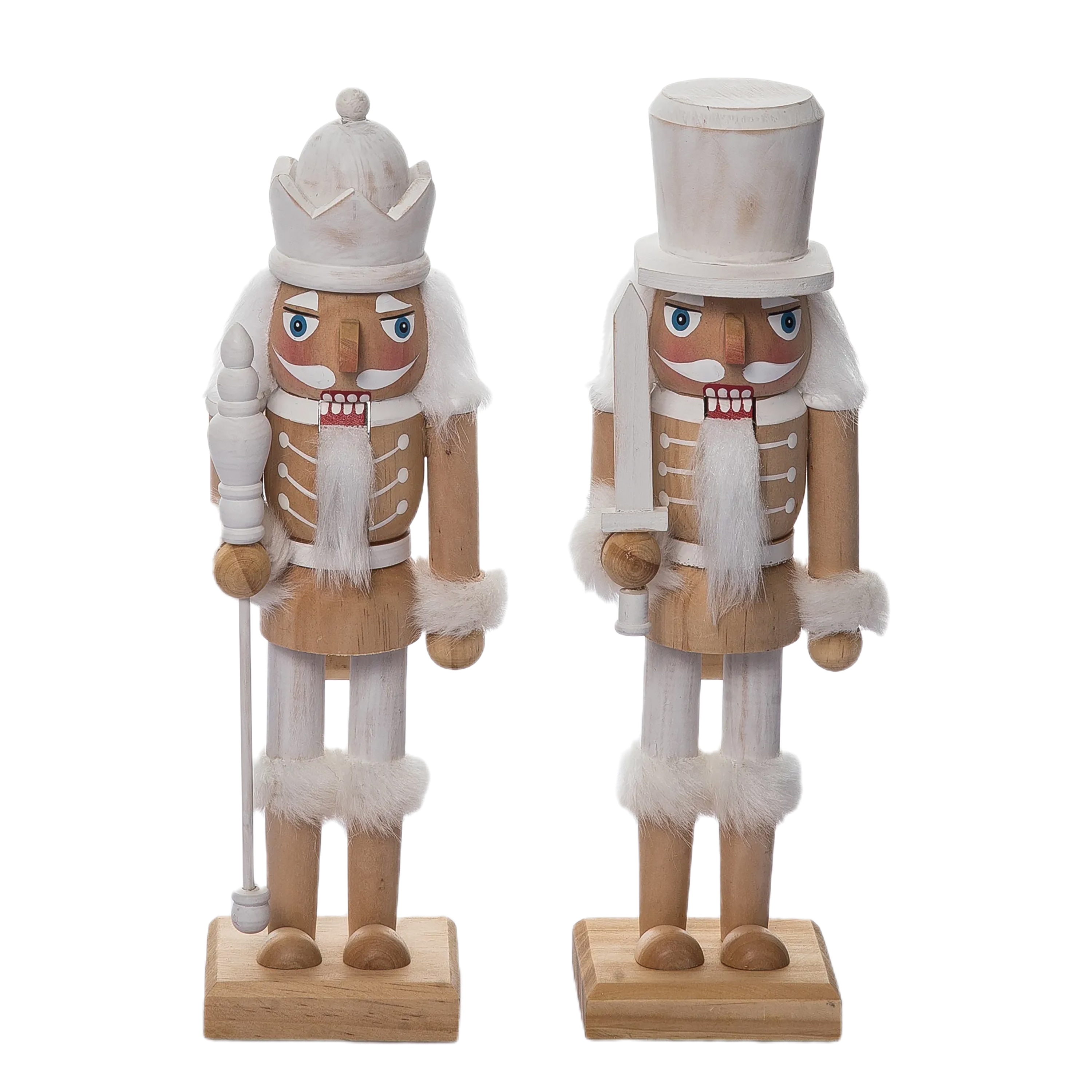 Medium Wood White Rustic Nutcracker Set of 2 Christmas Decor