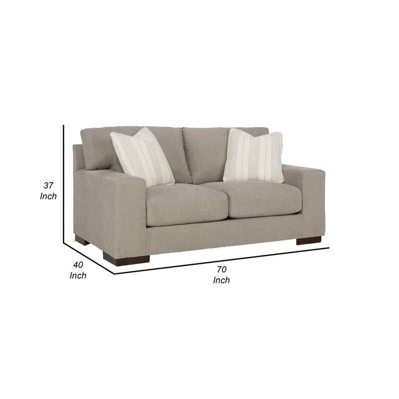 Magg 70 Inch Loveseat, 2 Ivory Throw Pillows, Soft Flax Beige Polyester