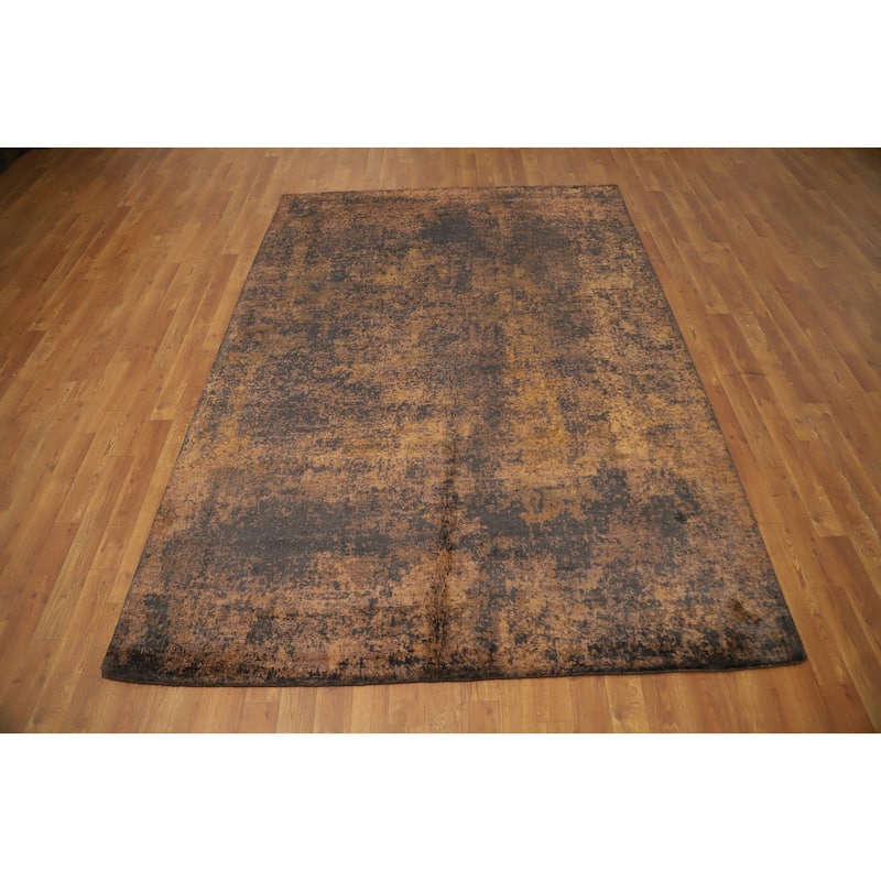 Hand Knotted Oriental Viscose Silk Carpet Modern Abstract Yellow & Gold Abstract Area Rug - 7' 10'' X 5' 7''