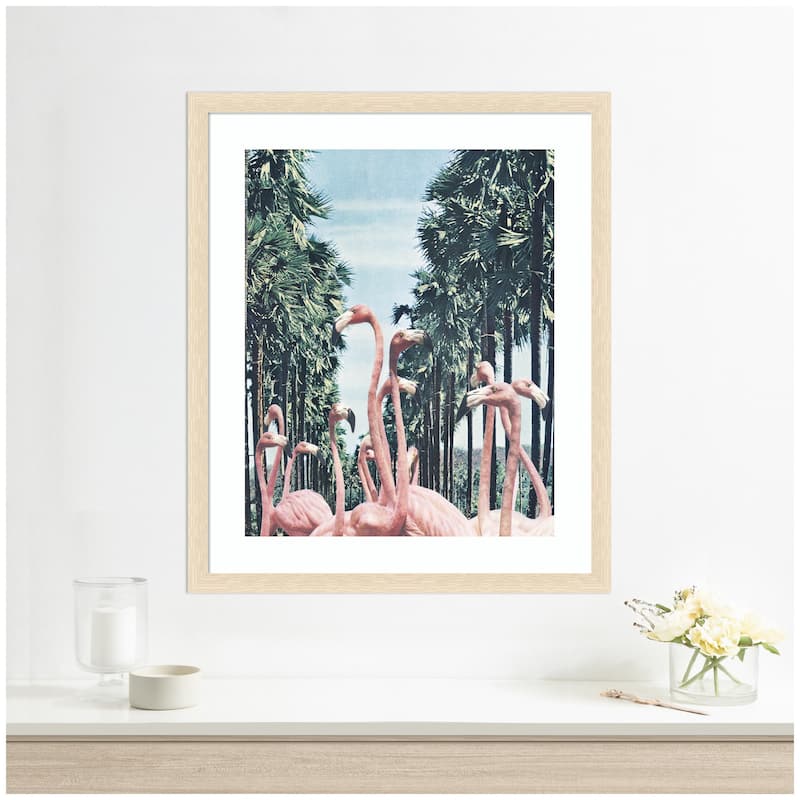 Kate and Laurel Framed Art Palm Trees and Flamingos by Sarah Eisenlohr