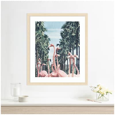 Kate and Laurel Framed Art Palm Trees and Flamingos by Sarah Eisenlohr