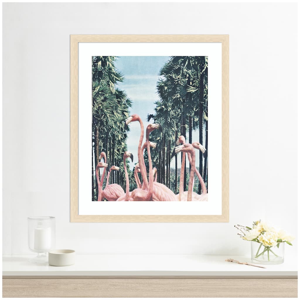 Kate and Laurel Framed Art Palm Trees and Flamingos by Sarah Eisenlohr