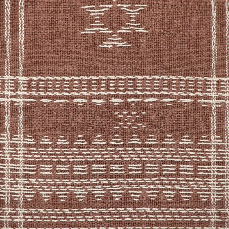 18" Beige and Brown Cotton Throw Pillow with Tassels