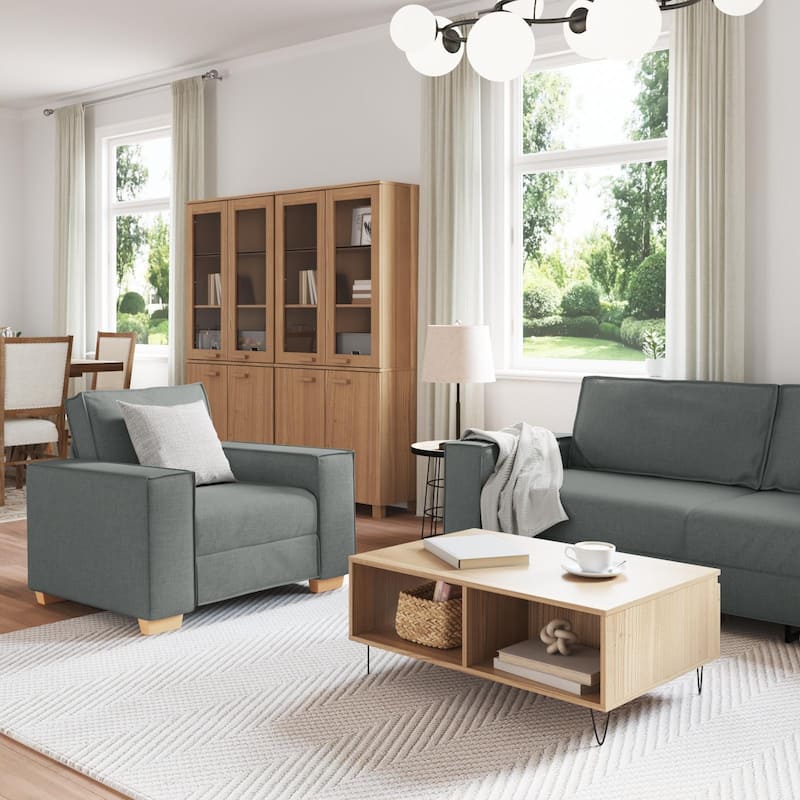 vidaXL 3 Piece Sofa Set with Cushions Black/Dark grey Fabric - 39 x 30.7 x 33.1
