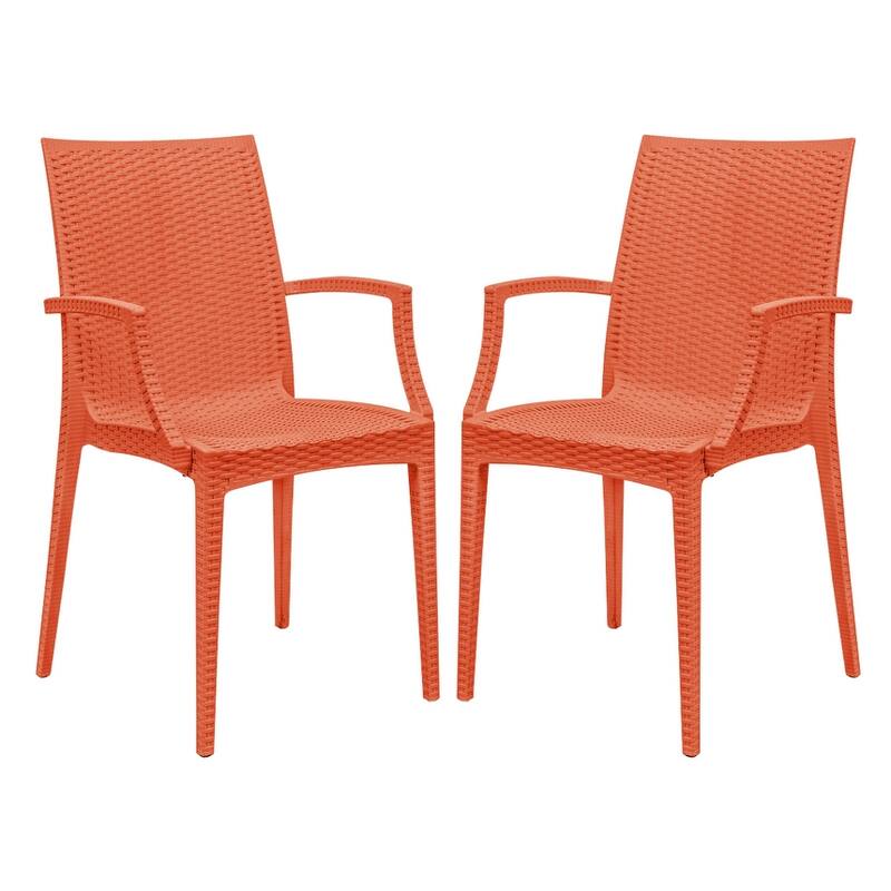 LeisureMod Mace Weave Design Outdoor Patio Armchair (Set of 2) - Orange