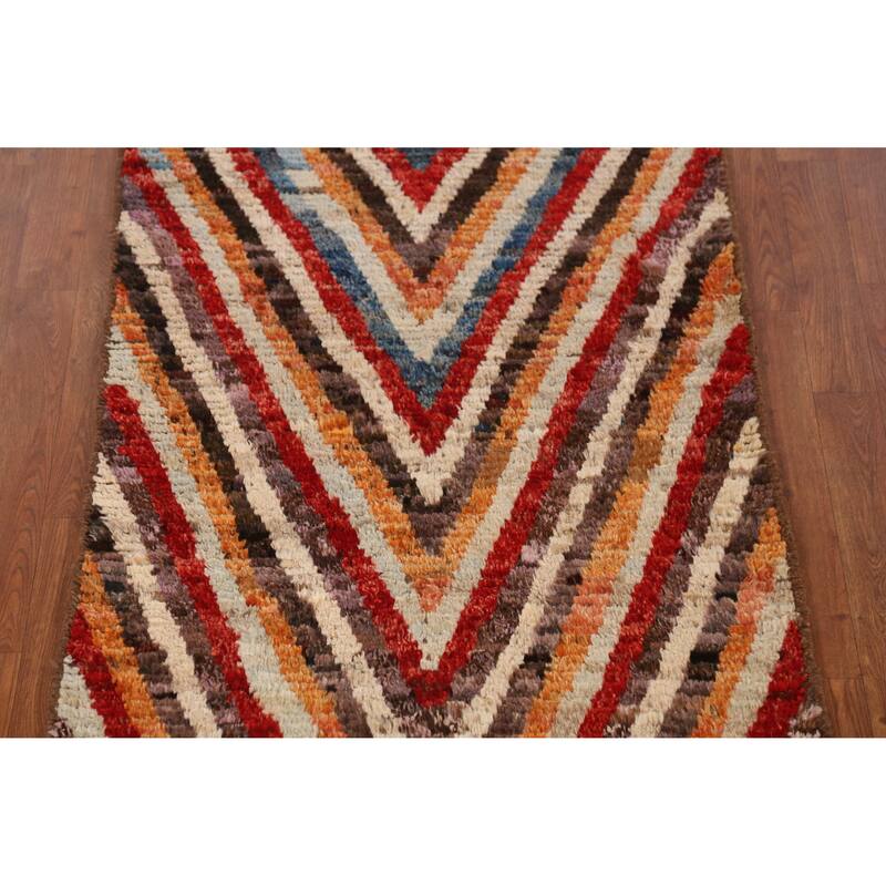 Chevron Style Moroccan Oriental Runner Rug Handmade Wool Carpet - 2'11" x 9'6"