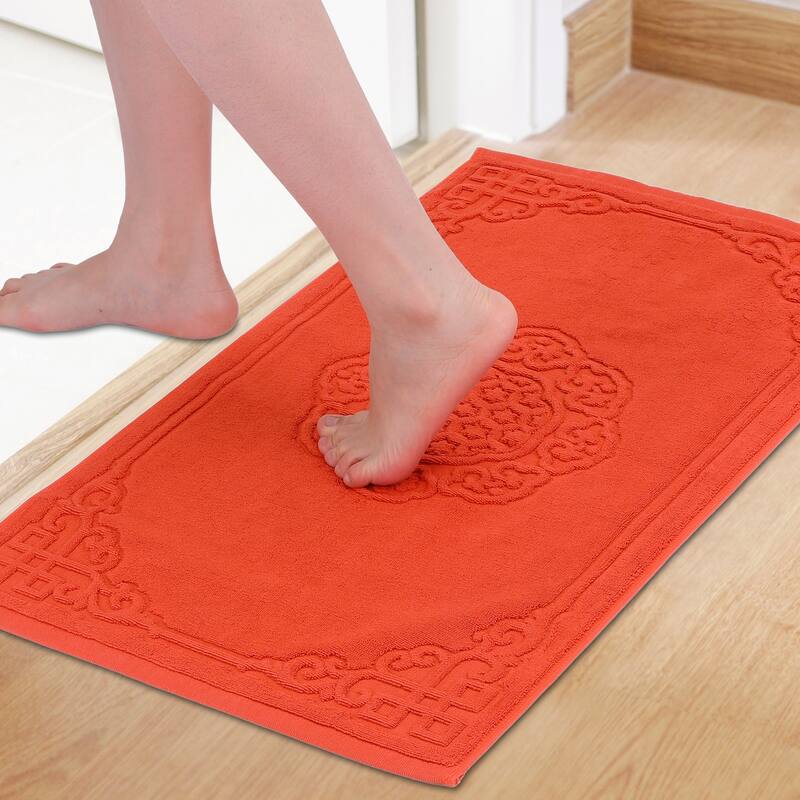 Cotton Rug Bath Mats, Absorbent and Shower Bathroom Floor Towel - Orange
