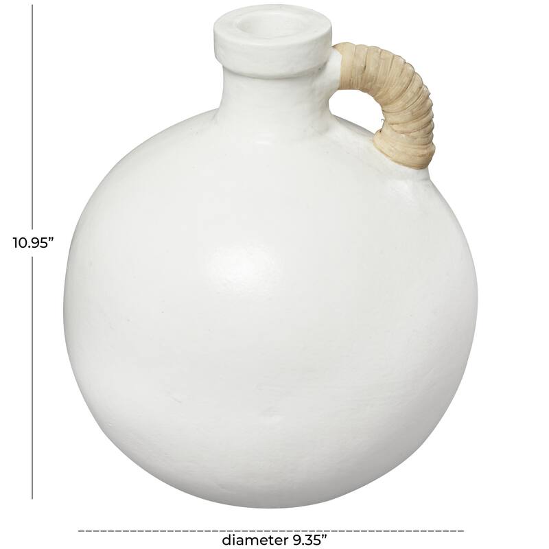 Ceramic Jug Inspired Decorative Vase with Rattan Wrapped Handle - Black or White - Roche River Decor