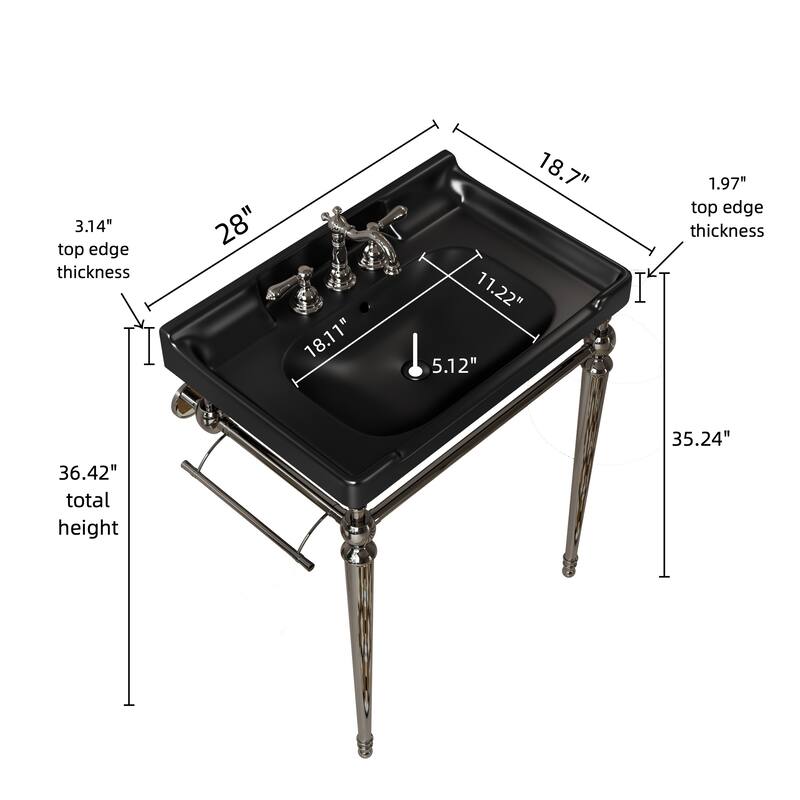 Wall-Mounted Bathroom Vanity with Ceramic Basin and Metal Legs