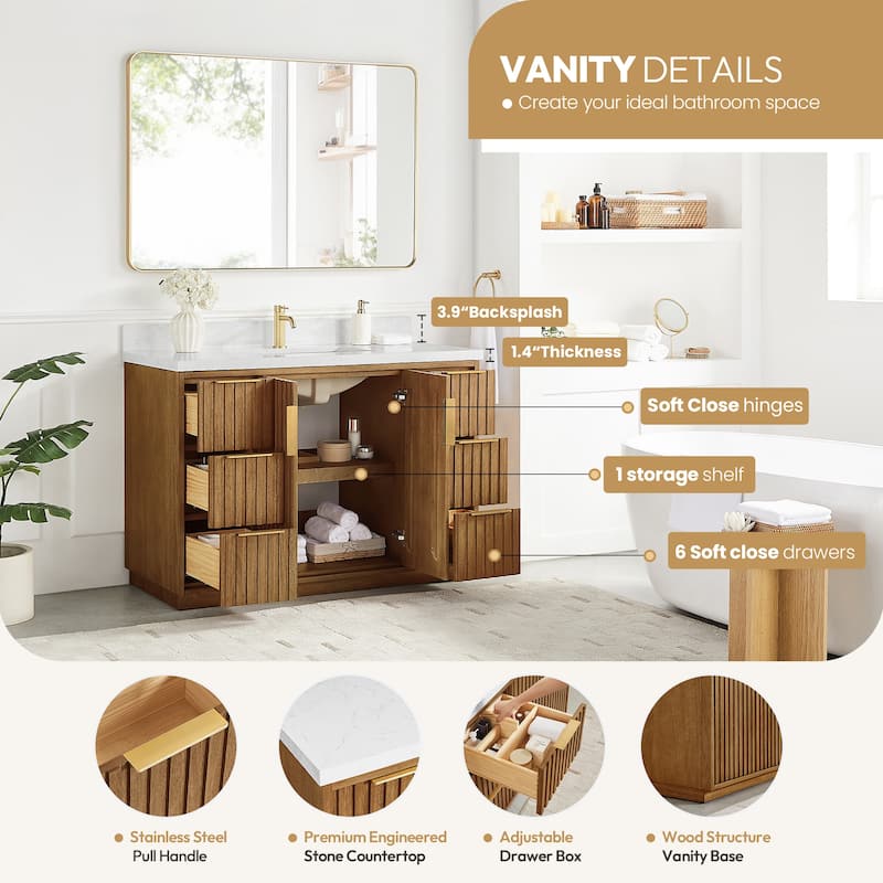 Bangkok Bath Vanity with White Grain Stone Top, no Mirror