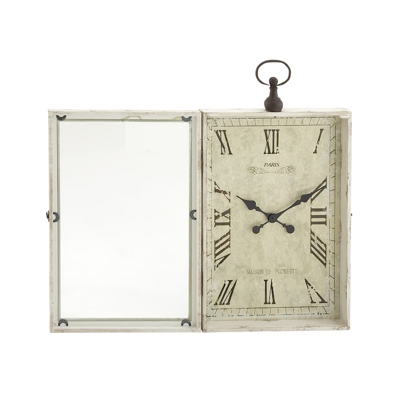 Wooden Pocket Watch Style Wall Clock with Hinged Door - White - Roche River Decor