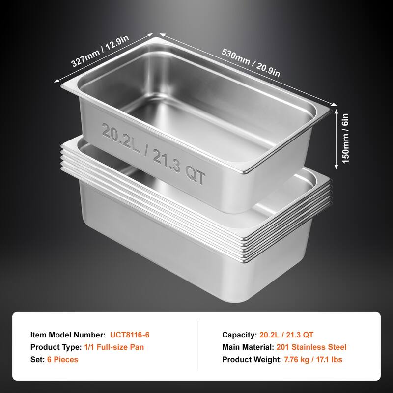 Hotel Pans, 0.8mm Thick Stainless Steel Restaurant Steam Table Pan, for Industrial & Scientific