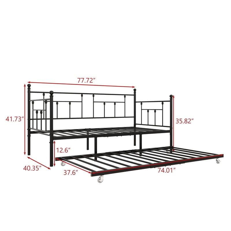 Twin Size Metal Daybed with Trundle , No Box Spring Needed