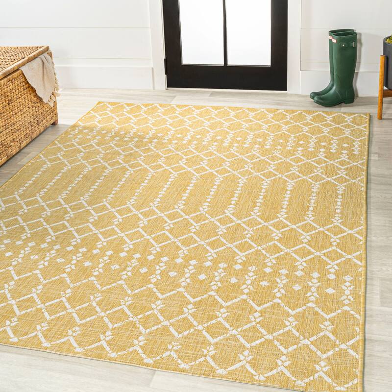 JONATHAN Y Trebol Moroccan Geometric Textured Weave Indoor/Outdoor Area Rug